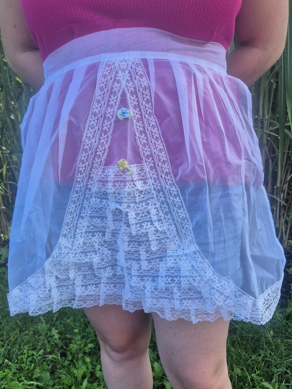 White Lace Overlay Mini Skirt
